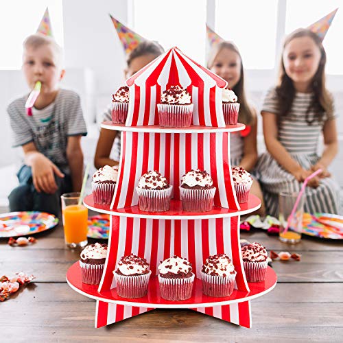 3 Tier Cupcake Foam Stand with Circus Carnival Tent Design for Desserts, Birthdays, Decorations by Super Z Outlet by Super Z Outlet
