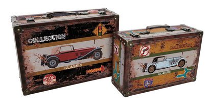 Alice Collection de juego de 2 maletas de madera – de coches – 39 x 27 x 13 cm y 34 x 22 x 11 cm