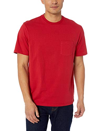 Amazon Essentials - Pack de 2 camisetas de manga corta y corte holgado con cuello redondo y bolsillo para hombre, Rojo (Red Red), US M (EU M)