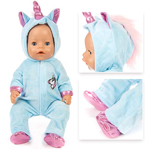 Amycute 43 cm la Ropa de la Muñeca del Traje del Unicornio con los Zapatos para Las Muñecas del Bebé Recién Nacido Girl Doll del Bebé(Rosa) (Azul)