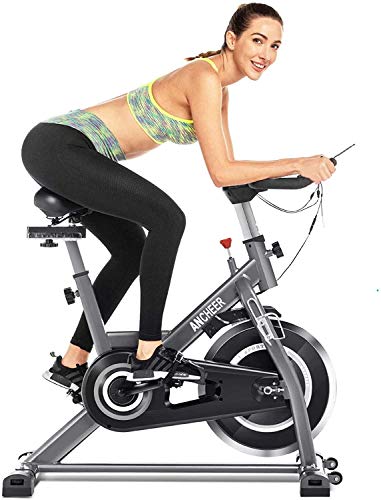 ANCHEER Bicicleta de Spinning Bici estática Indoor de Volante de Inercia de 22kg Bicicletas de Ejercicio App Conexión Resistencia/Sillin Ajustable y Pantalla LCD para Ejercicio en Casa