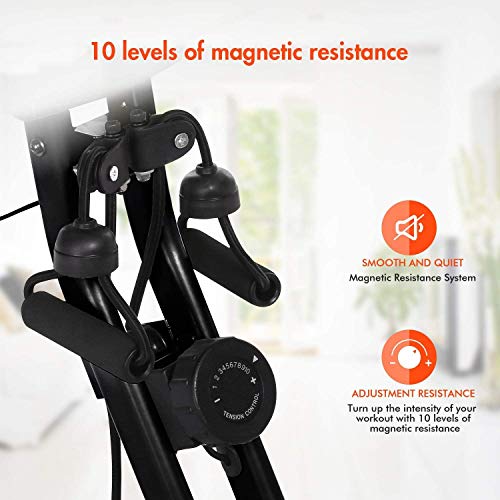 ANCHEER Bicicleta Estática Plegable con Respaldo y Bandas Resistencia Sensores de Pulso Integrados 10 Niveles de Resistencia Magnética Capacidad MAX de Peso: 120 kg