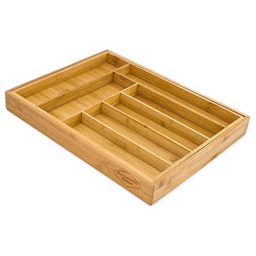 Artisware Bamboo Organizador del cajón Extensible, Cubiertos y Bandeja utensilio (7 Compartimentos Ampliable)