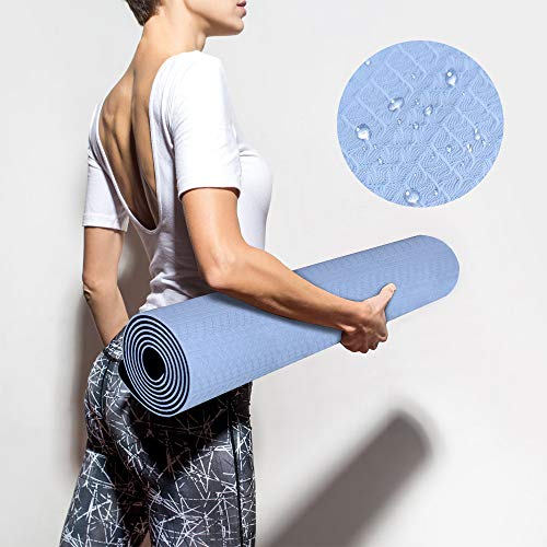 ATIVAFIT - Esterilla de gimnasia de TPE antideslizante, para yoga, ejercicio, pilates y entrenamiento, con correa de transporte, dimensiones: 183 x 64 x 0,6 cm, azul