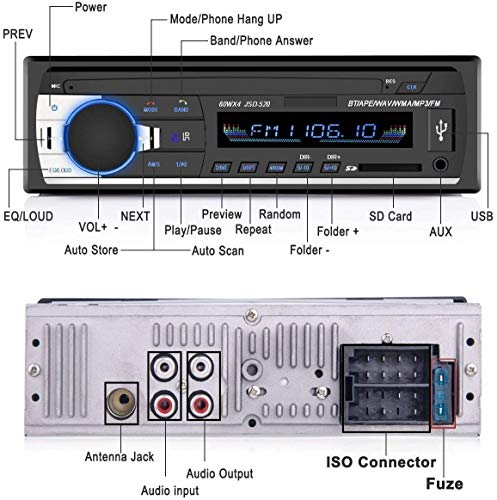 Autoradio Bluetooth, RIXOW FM Radio de Coche, Manos Libres Estéreo de Coche, Apoyo de Reproductor MP3, Llamadas Manos Libres, Función de Radio y de Archivo. (088)