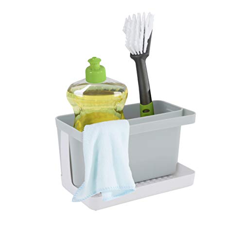 axentia Organizador de fregadero Caddy Organizador para los platos y utensilios Soporte de plástico para utensilios de cocina aprox. 20.5 x 12.5 x 11.5 cm, gris/blanco