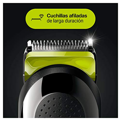 Braun Recortadora MGK3221 6 en 1, Máquina recortadora de barba, cortapelos, recortadora facial, para nariz y orejas para hombre, color verde eléctrico