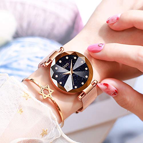 CIVO Relojes para Mujer Reloj Damas de Malla Impermeable Lujo Minimalista Oro Rosa Elegante Banda de Acero Inoxidable Relojes de Pulsera Moda Vestir Negocio Casual Reloj de Cuarzo (Azul)