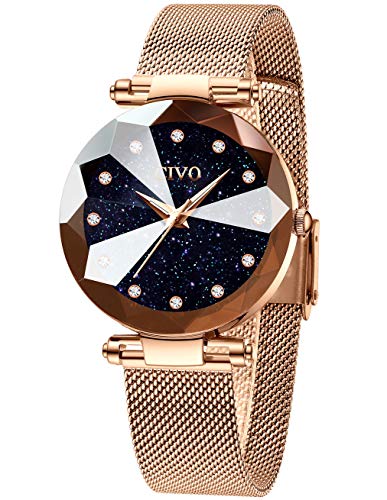 CIVO Relojes para Mujer Reloj Damas de Malla Impermeable Lujo Minimalista Oro Rosa Elegante Banda de Acero Inoxidable Relojes de Pulsera Moda Vestir Negocio Casual Reloj de Cuarzo (Azul)