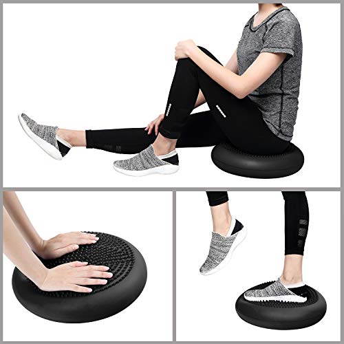 CPOKOH Cojin Equilibrio, Cojines de Equilibrio Usado para Entrenamiento del/Balance Rehabilitación/Ejercicios de Espalda/Gimnasio/Yoga/Cojín. (35cm,Negro)