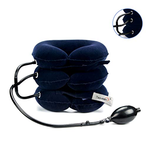 Dispositivo de tracción Cervical para el Cuello, Cuello Inflable y Ajustable (Azul)