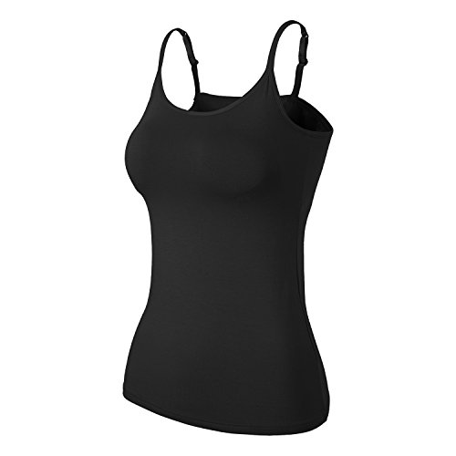 DYLH Camisetas con Sujetador Incorporado para Mujer para IR a Gimnasio Fitness Deportes Yoga Camisetas Mujer Tirantes Camiseta de Tirantes Mujer con Sujetador Negro S
