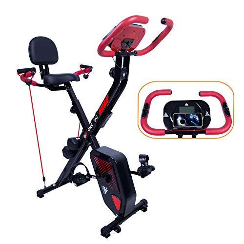 EVOLAND Bicicleta Estática Plegable, Bicicleta Estática de Fitness Multinivel de Resistencia Magnética con Monitor Rítmo Cardíaco para Ejercicio Entrenamiento en Casa, MAX hasta 120 kg (Rojo+Negro)