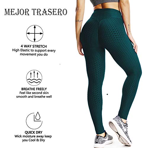FITTOO Mallas Pantalones Deportivos Leggings Mujer Yoga de Alta Cintura Elásticos y Transpirables para Yoga Running Fitness con Gran Elásticos2060 Verte XL