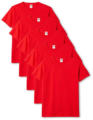 Fruit of the Loom Mens Original 5 Pack T-Shirt Camiseta, Rojo (Red), Medium (Pack de 5) para Hombre