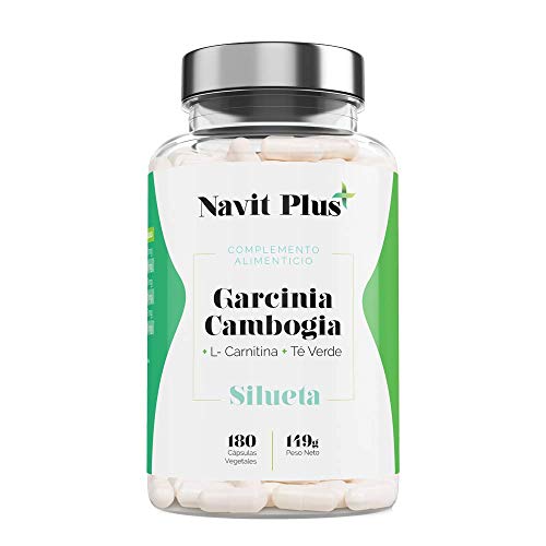 Garcinia Cambogia + L-Carnitina + Té Verde | Reductor del apetito | Código Nacional Farmacia 194557.0 | Quemagrasas 100% natural | Fabricado en España |180 cápsulas vegetales | Navit Plus.