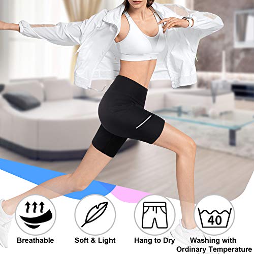 GRAT.UNIC Pantalón Corto Deportivo para Mujer, Running Pantalones Cortos de Yoga con Bolsillo Lateral, Fitness Mallas Deportivas (Negro, L)