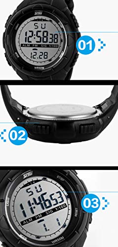 Happy Cherry Deportivo LED Reloj Digital de Cuarzo con Correa de Gaucho Esfera Grande Multifunción Alarma Cronómetro Calendario Waterproof Wrist Watch para Hombre Chico - Negro