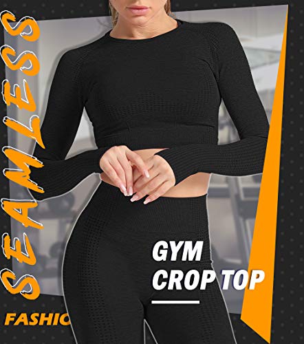 KIWI RATA Camiseta Deportiva Mujer Manga Larga sin Costuras Yoga Gym Crop Top Deporte para Fitness Running Gimnasio Elásticos y Transpirables