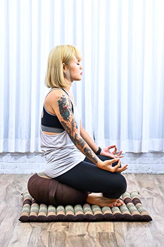 Leewadee Set de meditación – Cojín de Yoga Zafu y colchoneta de meditación Zabuton, Asiento tailandés de kapok Hecho a Mano, Set de 2, marrón