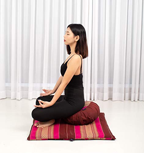 Leewadee Set de meditación con Funda – Cojín Zafu y colchoneta Zabuton de meditación y Yoga, Asiento tailandés de kapok Natural, Set de 2, castaño Rosado