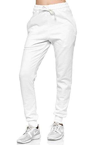 L.gonline 586 - Pantalones de chándal para mujer, 100% algodón, de S a 3XL Blanco XXXL