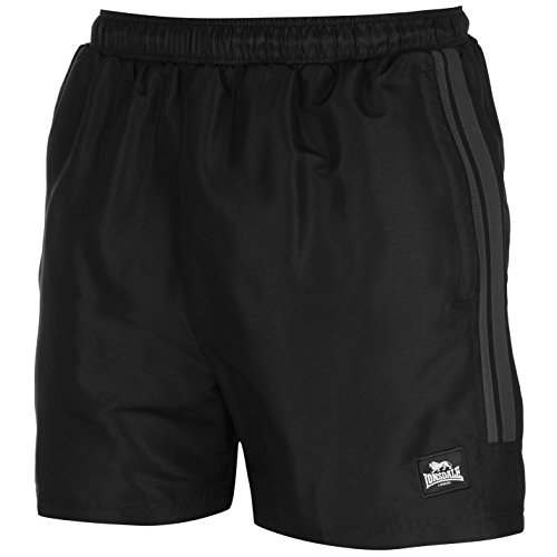 Lonsdale - Pantalones cortos de entrenamiento para hombre, dos rayas, malla interior Negro negro/gris 54