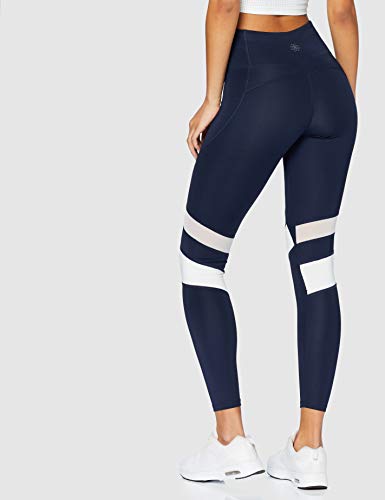 Marca Amazon - AURIQUE Mallas para Correr por el Tobillo de Tiro Alto Mujer, Azul (Navy/White), 38, Label:S