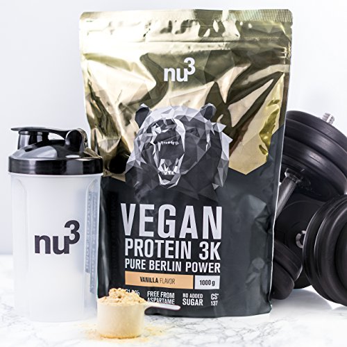 nu3 Proteína Vegana 3K - 1kg de Fórmula - 72,5% de Proteína a Base de 3 Componentes Vegetales - Proteínas Para el Crecimiento de la Masa Muscular con Delicioso Sabor Vainilla