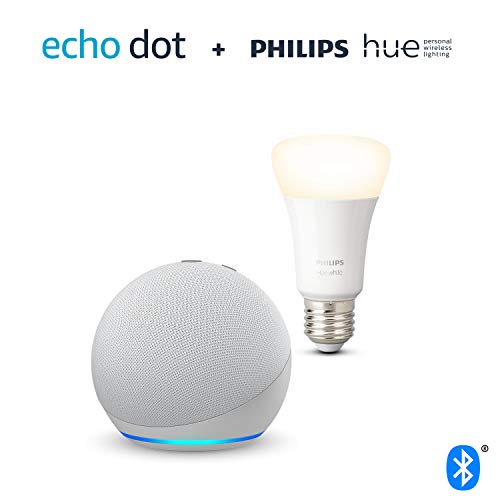 Nuevo Echo Dot (4.ª generación), Blanco + Philips Hue Bombilla Inteligente (E27), compatible con Alexa
