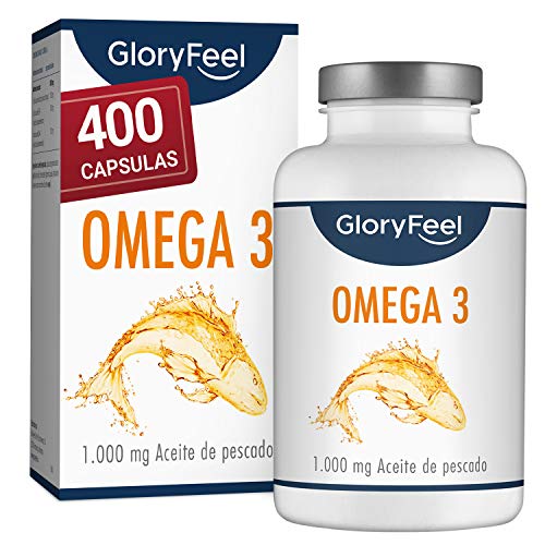 Omega 3 Aceite de Pescado - 400 Cápsulas de Alta Potencia (Suministro para 14 meses) - 1000mg por Cápsula - Con ácidos grasos Omega 3 EPA y DHA