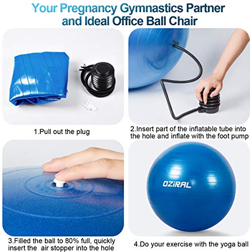 Oziral Pelota de Pilates 55cm,Anti-Burst Fitball Pilates Pelota para Yoga, Ejercicios, Gimnasia, Fitness, Equilibrio, incluidos Bomba y Manual de Usuario-Azul