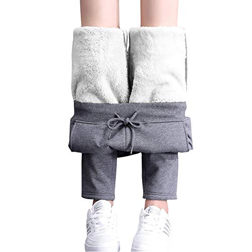 Pantalones térmicos de correr para mujer con cordón, pantalones de senderismo forrados, leggings deportivos con forro polar interior, pantalones de chándal con bolsillo gris XL
