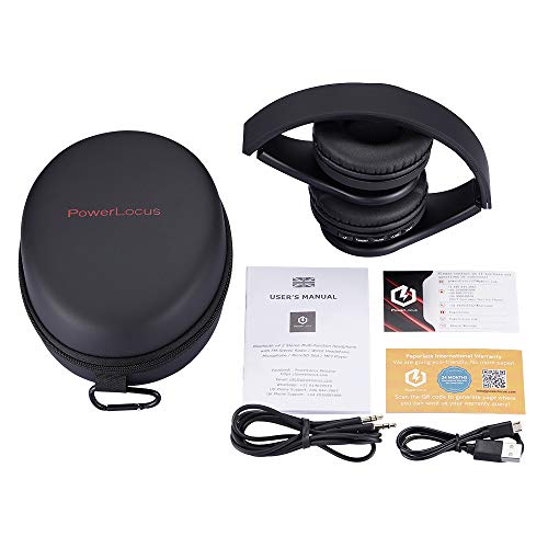 PowerLocus P1 – Auriculares Bluetooth inalambricos de Diadema Cascos Plegables, Casco Bluetooth con Sonido Estéreo con Conexión a Bluetooth Inalámbrico y Audio Cable para Movil, PC, Tablet - Negro