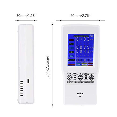 S SMAUTOP Detector de Calidad del Aire, Monitor Digital Portátil de Calidad del Aire Pantalla LCD Detector de Gas Recargable de Alta Precisión Análisis de Gases Múltiples para CO2/HCHO/TVOC/PM2.5/PM10