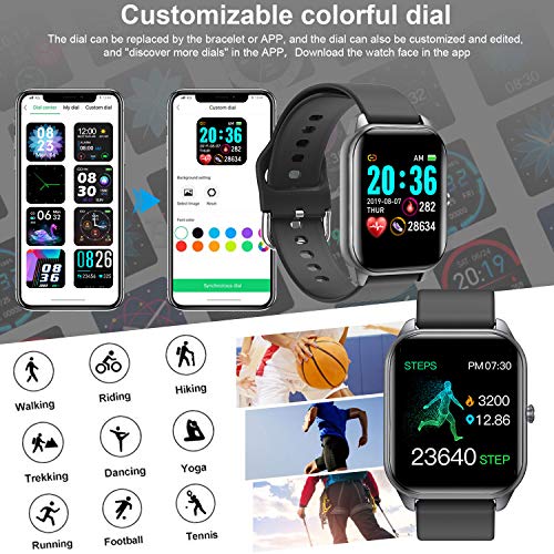 Smartwatch Reloj Inteligente Hombre Mujer Niños Monitor Pulso Cardiaco Pulsera Actividad Reloj Inteligente Cardio Podómetro Bluetooth Reloj Deportivo Rastreadores Cronómetro para Android iOS(negro)
