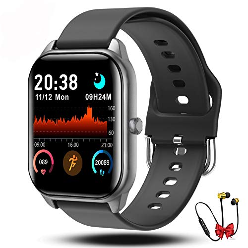 Smartwatch Reloj Inteligente Hombre Mujer Niños Monitor Pulso Cardiaco Pulsera Actividad Reloj Inteligente Cardio Podómetro Bluetooth Reloj Deportivo Rastreadores Cronómetro para Android iOS(negro)