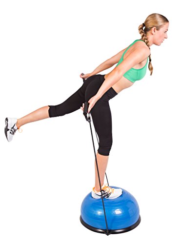SportPlus SP-GB-001 Semiesfera de Equilibrio con Correas de Resistencia – Balance Trainer Fitball – Media Bola Fitness Pilates, Azul, 62x25cm (ØxA)
