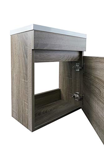 STARBATH PLUS Conjunto Mueble de Baño Suspendido MDF Lavabo Resina Espejo (Marron Nogal, 40 x 22 cm)