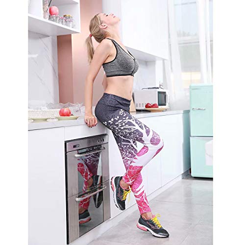 SUNXIN Mujer Pantalones Largos Deportivos Patrón de árbol Leggings para Running, Yoga y Ejercicio