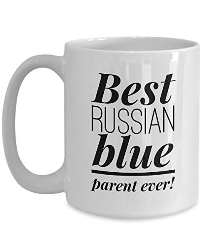 Taza rusa azul con diseño de gato, regalo de café para papá, padres de mascotas, regalos para los amantes de los gatos locos, regalos para mujeres y hombres, adoptivos, taza de té de 11 onzas