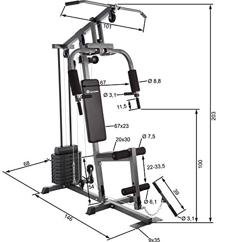TecTake Multiestación Maquina de musculación | Módulo de Mariposa | Estribo para piernas | 8x4,5 kg & 1x3,5 kg | Barra - Varios Modelos (Typ 1 | No. 402756)