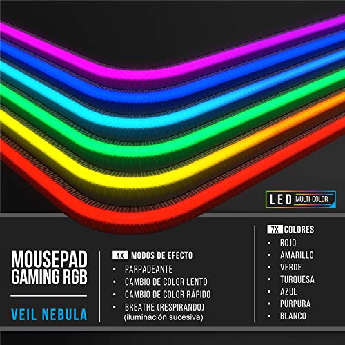 Titanwolf - Alfombrilla para ratón Gaming RGB - Mouse Pad 800 x 300 mm - LED Multicolor 7 Colores - 4 modos de efectos - Mejora precisión y velocidad - Superficie inferior de goma – Motivo Veil Nebula