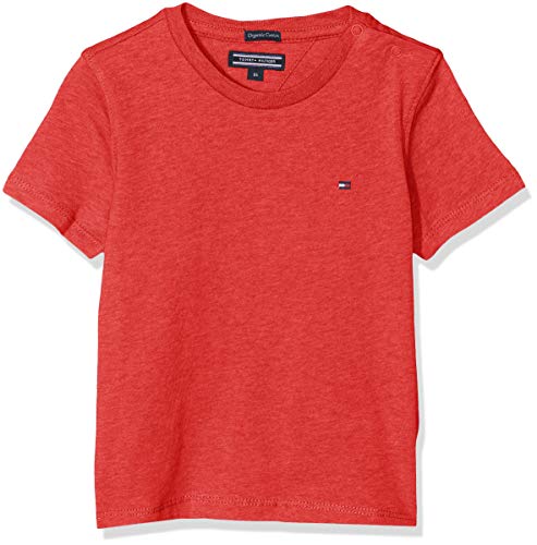 Tommy Hilfiger T Camiseta Básica de Manga Corta, Rojo (Apple Red Heather), 164 (Talla del Fabricante: 14-15) para Niños