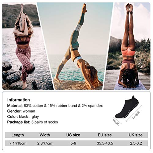 VBIGER Calcetines Yoga Antideslizantes para Mujeres Calcetines Deportivos para Ejercicio Interior, Pilates,Yoga, Ballet, Fitness,3 Pares