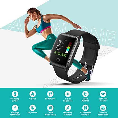 Vigorun Smartwatch Reloj Inteligente Hombre Mujer, Pantalla Táctil Completa Relojes Deportivos, Monitor Ritmo Cardíaco y Sueño, Podómetro, 5 ATM Impermeable Pulsera Actividad Inteligente Android Negro