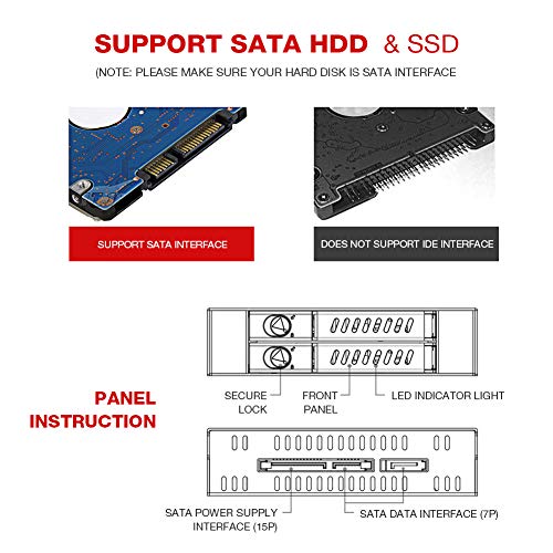 Wendry Rack móvil Universal Hot Swap, compartimientos internos Dobles Unidad de Disco Duro SATA HDD/SSD de 2.5"Caja de Placa Posterior para bahía de Unidad de Disquete de 3.5" de PC