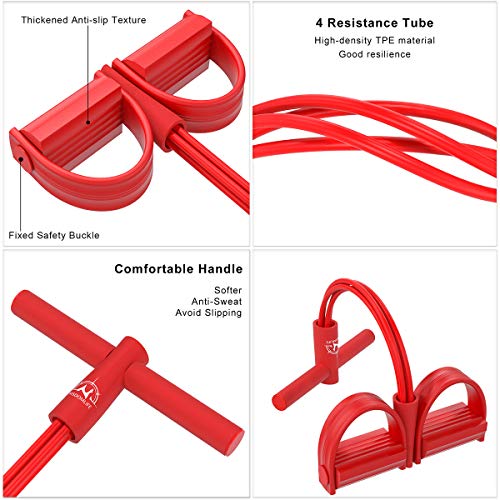 WISDOMLIFE Gfung - Cuerda para ejercitar piernas, 4 Tubos, multifunción, para Yoga, Fitness, Cuerda de tracción, Culturismo, Bandas de Resistencia para el Ejercicio en casa, Equipo de Gimnasio (Rojo)