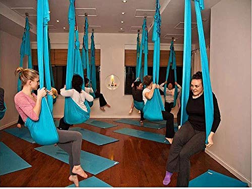 Yoga aérea Hamaca antigravedad Columpio de Vuelo Conjunto Tela acrobática Yoga Pilates Incluyen Acero Mosquetones extensión Correas