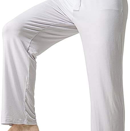 ZSHOW Pantalones de Yoga Suaves Largos Pijama Bolsillos Inclinados de Punto Hombre Blanco Small